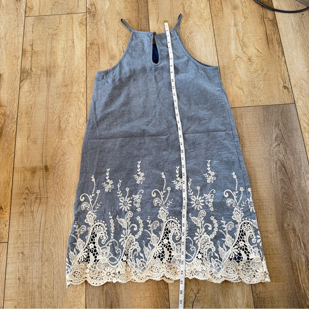 100% Cotton Coco Jaimeson Blue Lace Trim Denim Dress - Picture 4 of 7